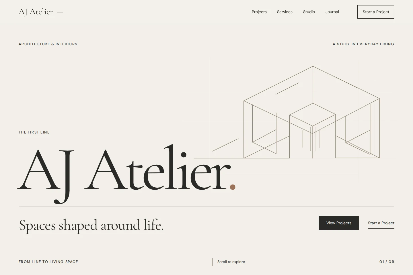 AJ Atelier: actual desktop homepage