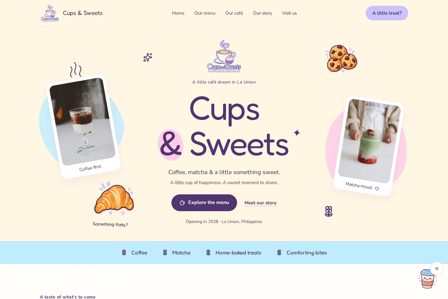 Cups and Sweets: actual desktop homepage